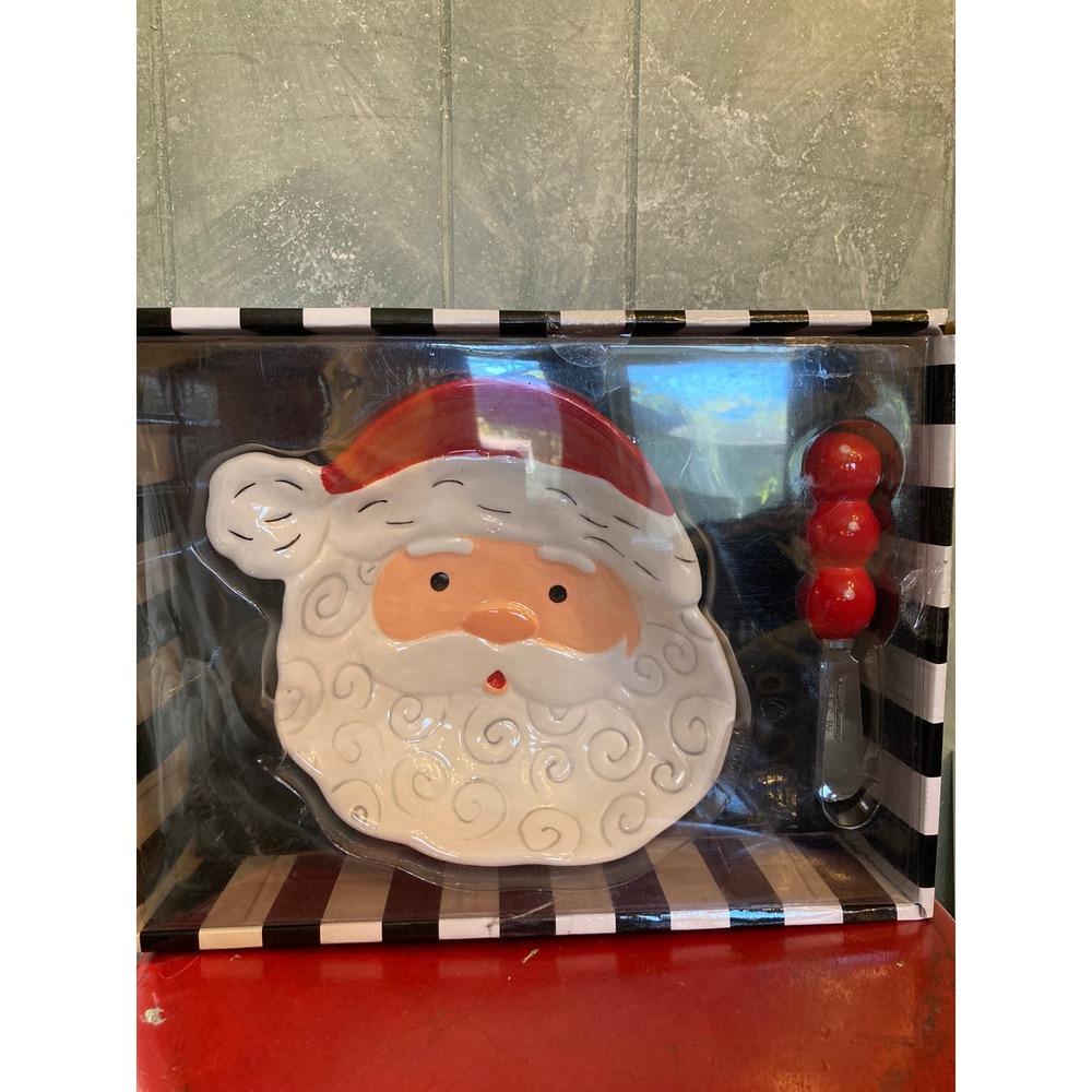 Santa Shaped Bowl with Spreader Set Christmas Holiday Serving Platter